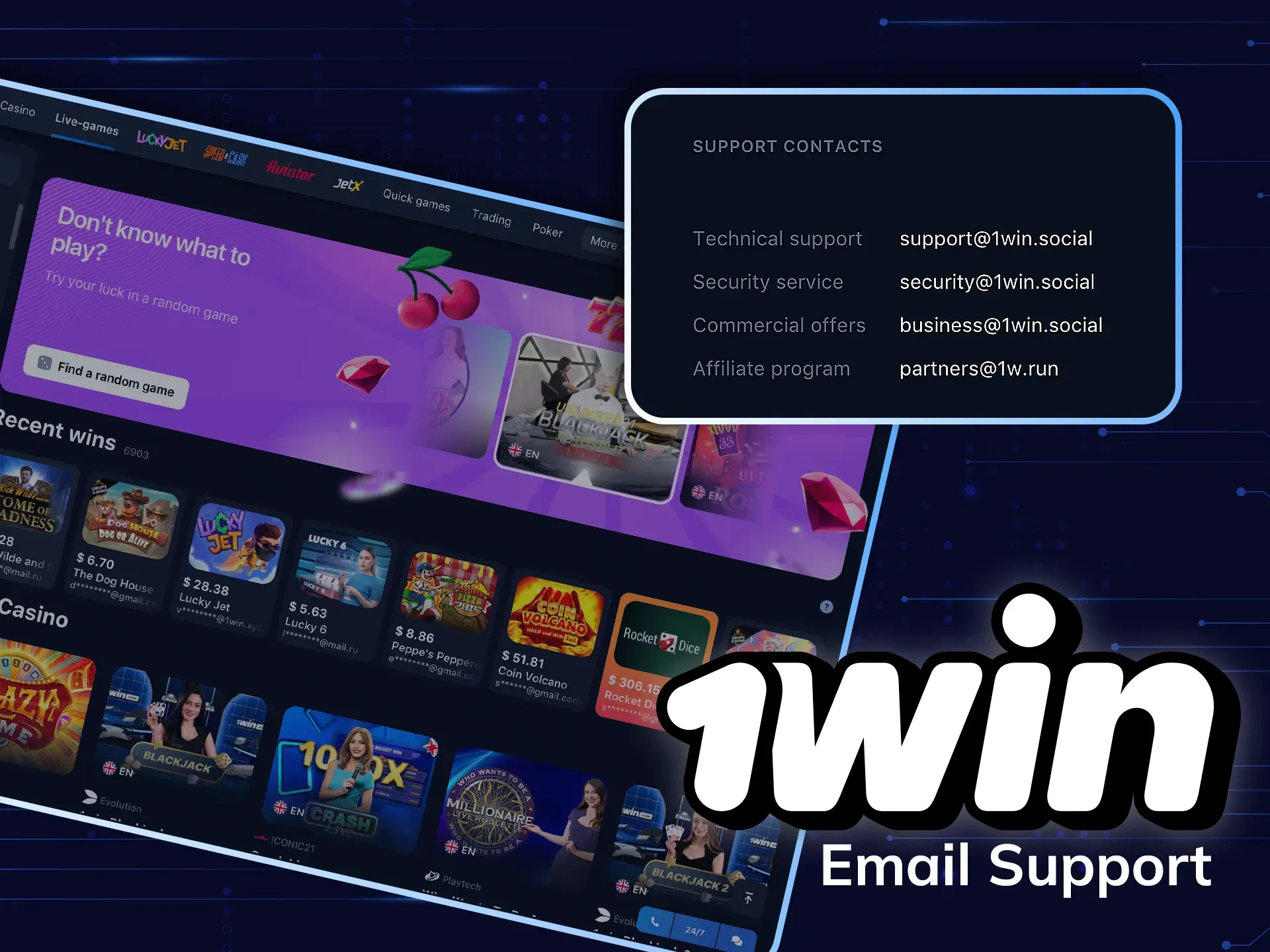 Learn how to get support from 1Win via email.