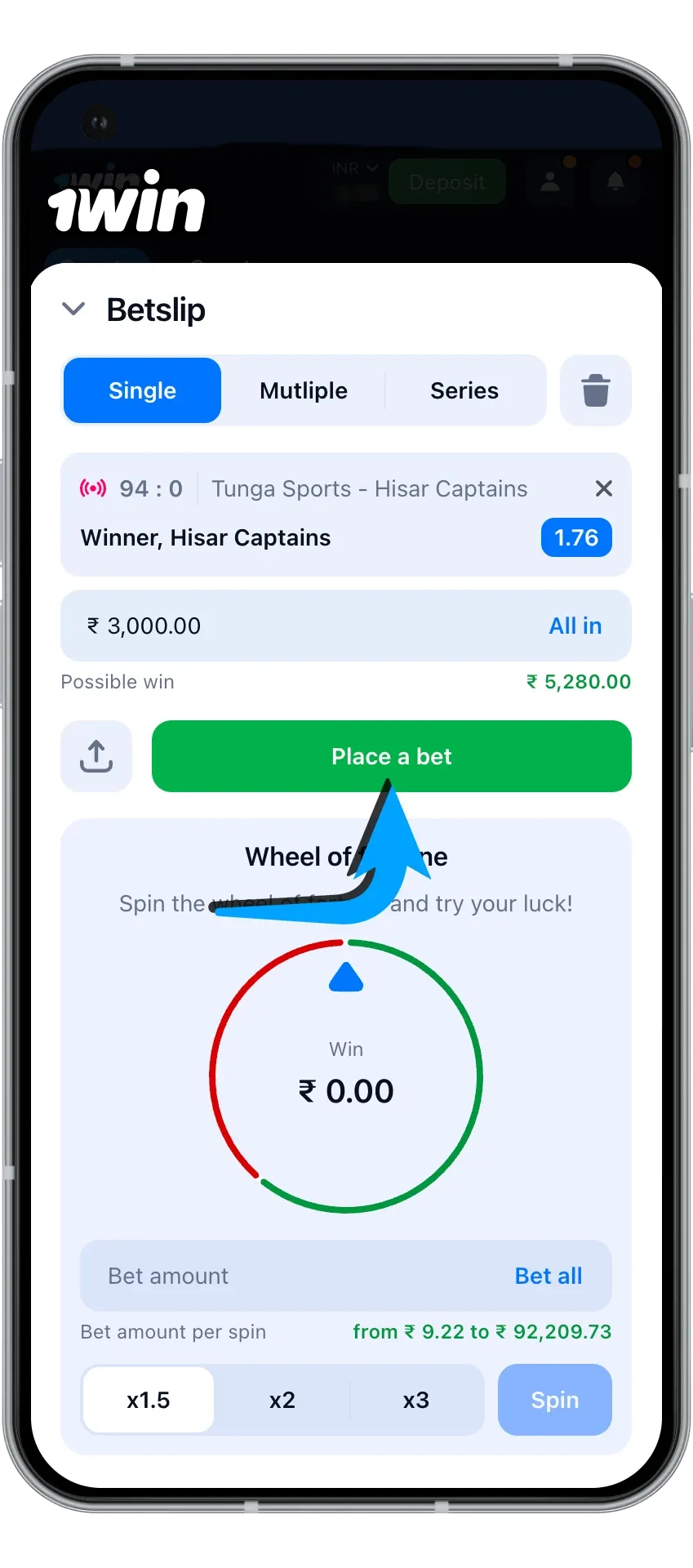 Get information on how to place a bet at 1Win casino.