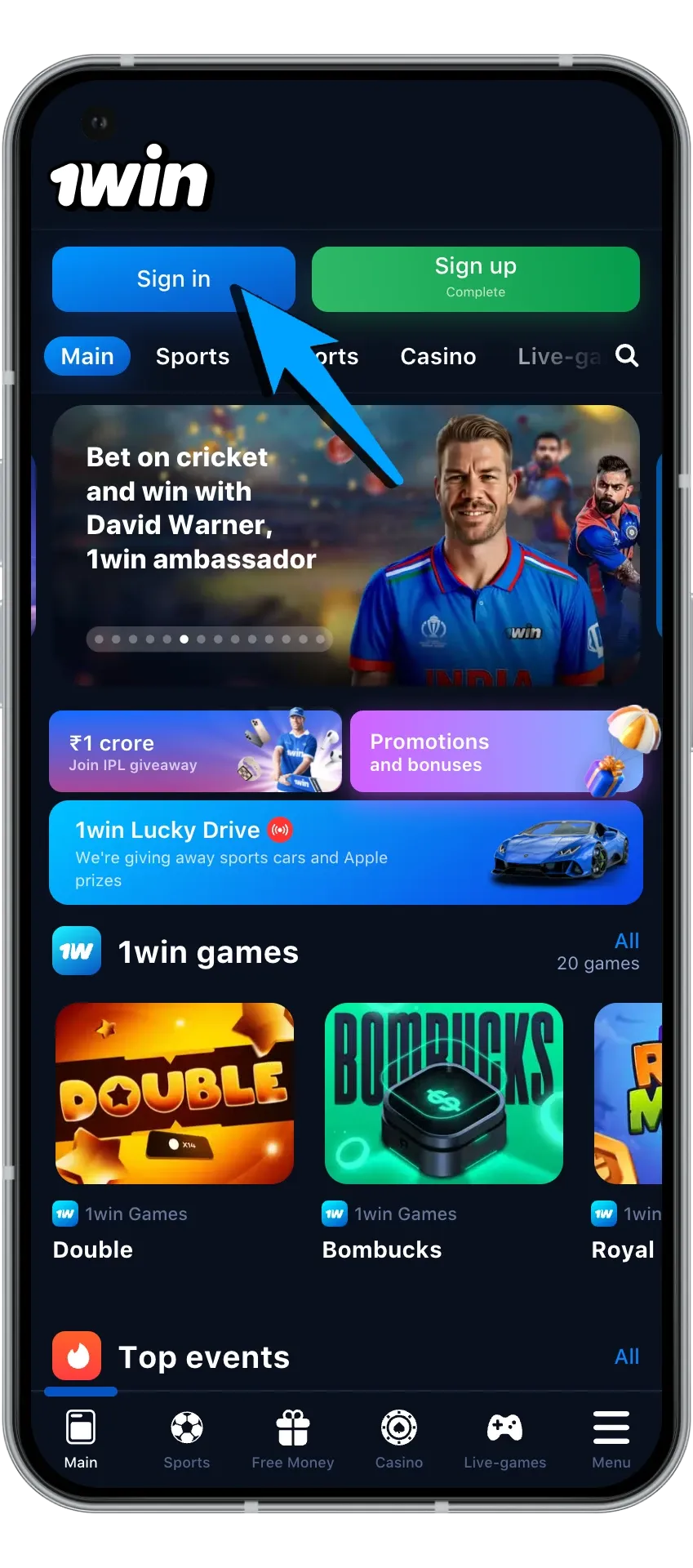 Easy steps to find the sign-in button at 1Win casino.