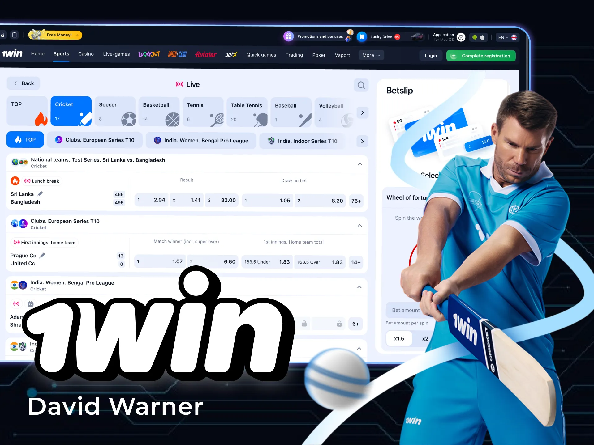 David Warner is 1Win first sports partner.
